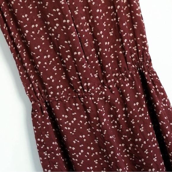 River Island jumpsuit floral print bohemian wide leg neck tie maroon wine UK 8 4 - Picture 11 of 11